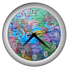 Globe World Map Maps Europe Wall Clock (silver)