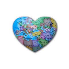 Globe World Map Maps Europe Rubber Heart Coaster (4 Pack)