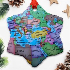 Globe World Map Maps Europe Snowflake Ornament (two Sides)