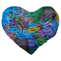 Globe World Map Maps Europe Large 19  Premium Heart Shape Cushions