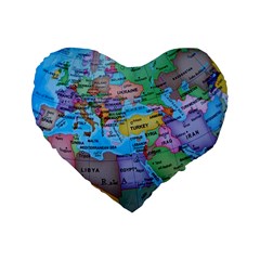 Globe World Map Maps Europe Standard 16  Premium Flano Heart Shape Cushions