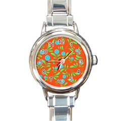 Background-texture-seamless-flowers Round Italian Charm Watch