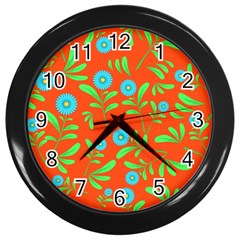 Background-texture-seamless-flowers Wall Clock (black) by Jancukart