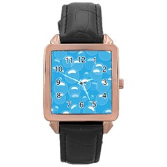 Pattern Blue Bubble Pattern Background Rose Gold Leather Watch  by Amaryn4rt