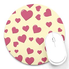 Valentine Flat Love Hearts Design Romantic Round Mousepads by Amaryn4rt