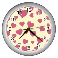 Valentine Flat Love Hearts Design Romantic Wall Clock (silver) by Amaryn4rt