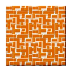 Illustration Orange Background Rectangles Pattern Tile Coaster by Amaryn4rt