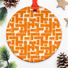 Illustration Orange Background Rectangles Pattern Ornament (round) by Amaryn4rt