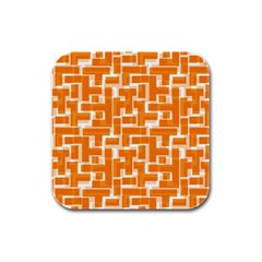 Illustration Orange Background Rectangles Pattern Rubber Square Coaster (4 Pack) by Amaryn4rt