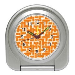 Illustration Orange Background Rectangles Pattern Travel Alarm Clock by Amaryn4rt