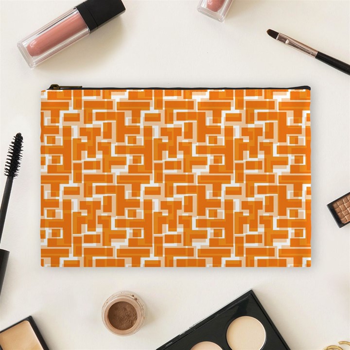 Illustration Orange Background Rectangles Pattern Cosmetic Bag (Large)