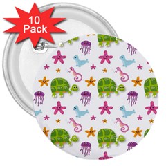 Turtles Animals Sea Life 3  Buttons (10 Pack)  by Amaryn4rt