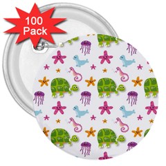 Turtles Animals Sea Life 3  Buttons (100 Pack)  by Amaryn4rt