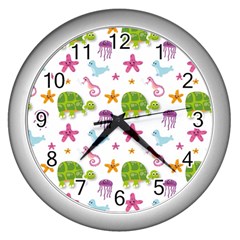 Turtles Animals Sea Life Wall Clock (silver) by Amaryn4rt