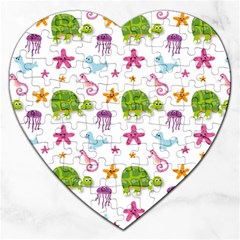 Turtles Animals Sea Life Jigsaw Puzzle (heart) by Amaryn4rt