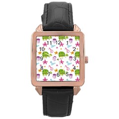 Turtles Animals Sea Life Rose Gold Leather Watch  by Amaryn4rt