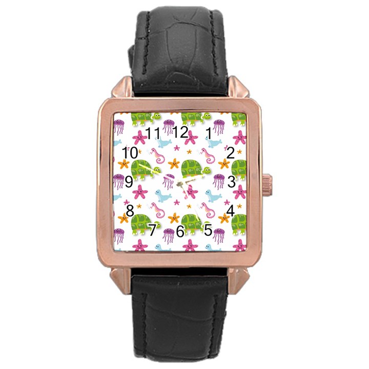 Turtles Animals Sea Life Rose Gold Leather Watch 