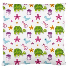 Turtles Animals Sea Life Large Flano Cushion Case (one Side) by Amaryn4rt