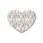 Illustration Flower Floral Design Pattern Rubber Heart Coaster (4 pack) Front