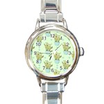 Background Pattern Green Cactus Flora Round Italian Charm Watch Front