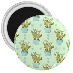 Background Pattern Green Cactus Flora 3  Magnets by Amaryn4rt