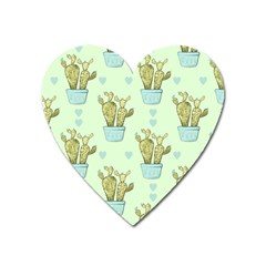 Background Pattern Green Cactus Flora Heart Magnet by Amaryn4rt