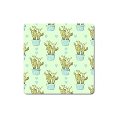 Background Pattern Green Cactus Flora Square Magnet by Amaryn4rt