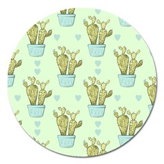 Background Pattern Green Cactus Flora Magnet 5  (round) by Amaryn4rt