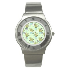 Background Pattern Green Cactus Flora Stainless Steel Watch by Amaryn4rt