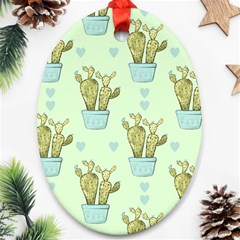 Background Pattern Green Cactus Flora Oval Ornament (two Sides) by Amaryn4rt