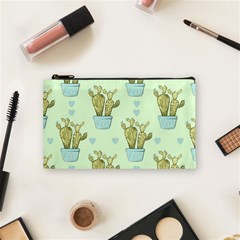 Background Pattern Green Cactus Flora Cosmetic Bag (small) by Amaryn4rt