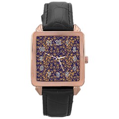 Pattern Illustration Spiral Pattern Texture Fractal Rose Gold Leather Watch  by Amaryn4rt