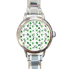 Christmas Trees Pattern Design Pattern Round Italian Charm Watch by Amaryn4rt