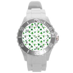 Christmas Trees Pattern Design Pattern Round Plastic Sport Watch (l) by Amaryn4rt