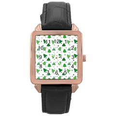 Christmas Trees Pattern Design Pattern Rose Gold Leather Watch  by Amaryn4rt