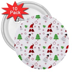 Santa Claus Snowman Christmas Xmas 3  Buttons (10 Pack) 