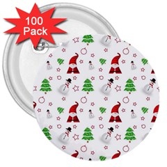 Santa Claus Snowman Christmas Xmas 3  Buttons (100 Pack) 