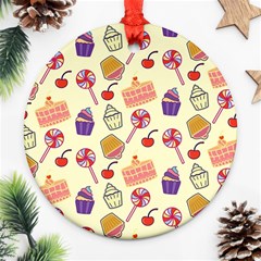 Food Illustration Cupcake Pattern Lollipop Ornament (round) by Amaryn4rt