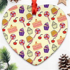 Food Illustration Cupcake Pattern Lollipop Ornament (heart) by Amaryn4rt