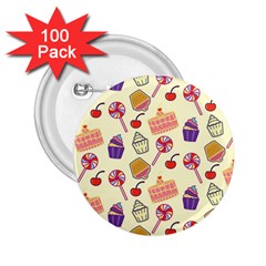 Food Illustration Cupcake Pattern Lollipop 2 25  Buttons (100 Pack)  by Amaryn4rt