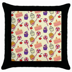 Food Illustration Cupcake Pattern Lollipop Throw Pillow Case (black) by Amaryn4rt