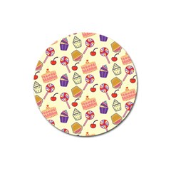 Food Illustration Cupcake Pattern Lollipop Magnet 3  (round) by Amaryn4rt