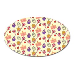 Food Illustration Cupcake Pattern Lollipop Oval Magnet by Amaryn4rt