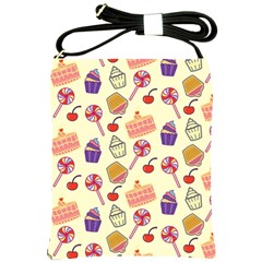 Food Illustration Cupcake Pattern Lollipop Shoulder Sling Bag by Amaryn4rt