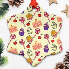 Food Illustration Cupcake Pattern Lollipop Snowflake Ornament (two Sides)