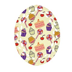 Food Illustration Cupcake Pattern Lollipop Ornament (oval Filigree) by Amaryn4rt