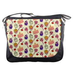 Food Illustration Cupcake Pattern Lollipop Messenger Bag by Amaryn4rt