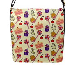 Food Illustration Cupcake Pattern Lollipop Flap Closure Messenger Bag (l) by Amaryn4rt