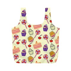 Food Illustration Cupcake Pattern Lollipop Full Print Recycle Bag (m) by Amaryn4rt