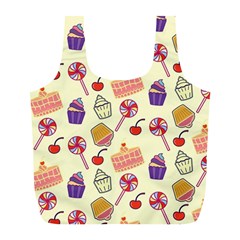 Food Illustration Cupcake Pattern Lollipop Full Print Recycle Bag (l) by Amaryn4rt